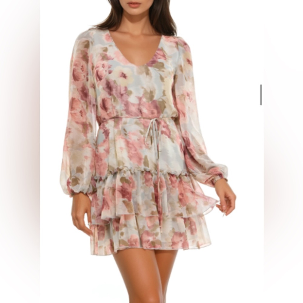Tiered Mini Dress Mauve Floral